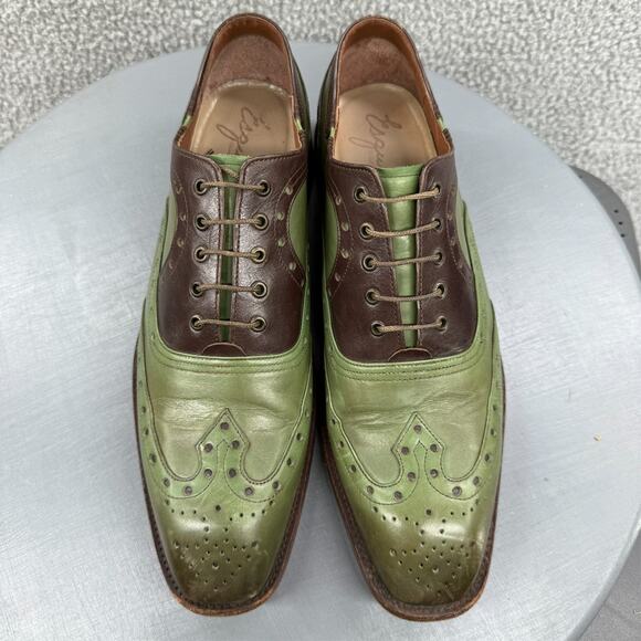 George Esquivel Vanas Mens Shoes 9 Green Brown Wingtip Oxford Made in USA $1100 - Picture 7 of 16
